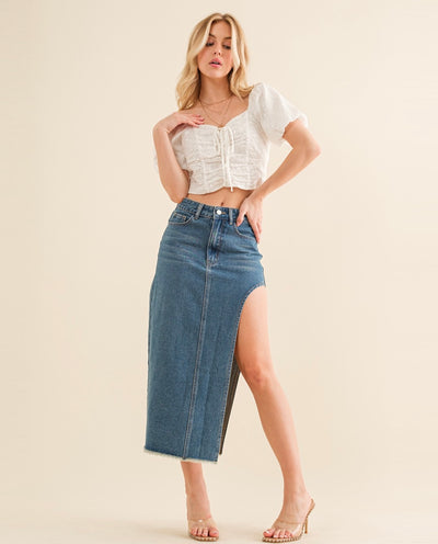 Side Slit, Front & Back Pockets, Denim, Street Style Midi Skirt