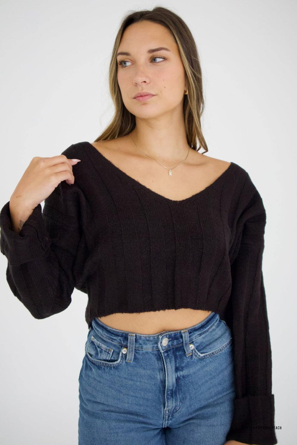 Marisol Sweater Crop Top Pullover - Southern Peach - 