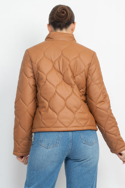 Mock Neck Quilted Jacket - Southern Peach 