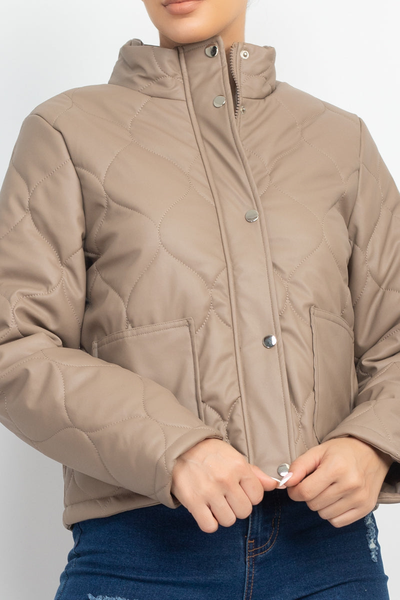 Mock Neck Quilted Jacket - Southern Peach 