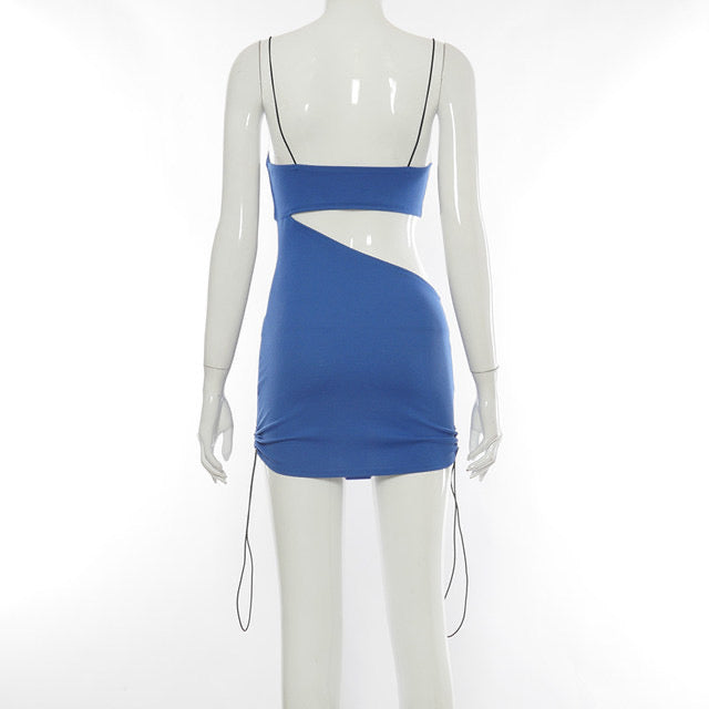 Joan Cutout Mini Dress in Blue (M-L) - Southern Peach 