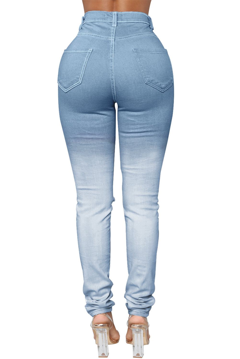 Gradient Color Slim-fit Distressed High Rise Jeans (