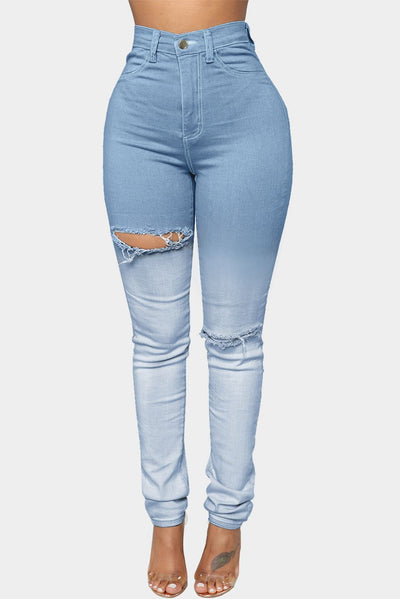 Gradient Color Slim-fit Distressed High Rise Jeans (S-XL) - Southern Peach 